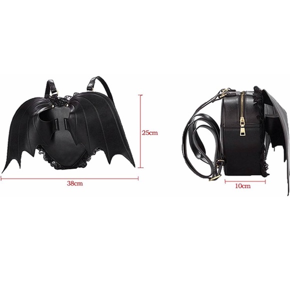 Black Bat Heart Backpack Wing Gothic Goth Punk - Picture 5 of 8